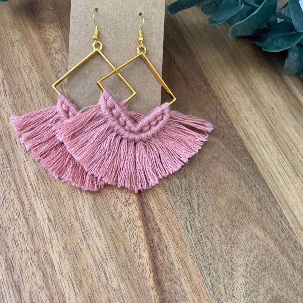 Pink Macrame Tassel Earrings